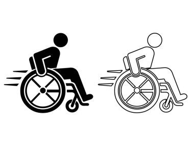 Hızlı Tekerlekli Sandalye Kullanıcı Silüeti Simgesi Siyah ve Beyaz Minimalist Erişilebilirlik Vektörü Biçiminde Ayarlandı