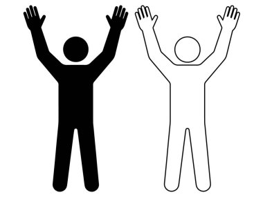 Siyah ve Beyaz Minimalist Vektör Biçiminde Seçilmiş Eller Kaldırılmış Siluet Simgesine sahip İnsan Figürü