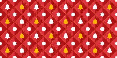 Kırmızı Arkaplan Festivali Biçiminde Çan ve Kar Taneleri ile Kusursuz Desen