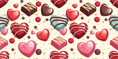 Çikolata ve kalplerle kusursuz desen