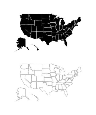Beyaz zemin üzerinde izole edilmiş durumlara sahip ABD Haritası seti