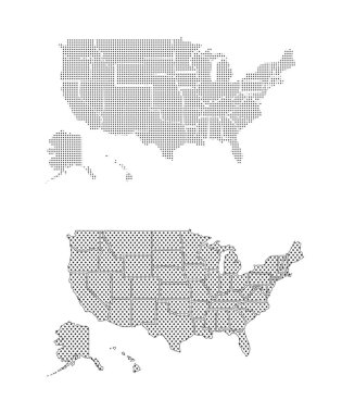 Beyaz zemin üzerinde izole edilmiş durumlara sahip ABD Haritası seti