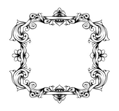 El çizimi, soyut çizim, çiçek çerçevesi, klasik barok süs..