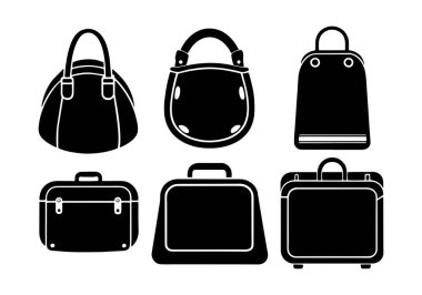 Beyaz arkaplanda izole edilmiş çanta siluet çizimi