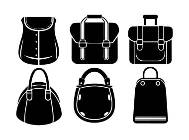 Beyaz arkaplanda izole edilmiş çanta siluet çizimi