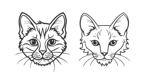 Kedi başları seti, siyah beyaz renkler..