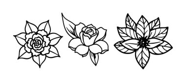 Beyaz arkaplanda siyah beyaz çiçek ve yapraklar var.