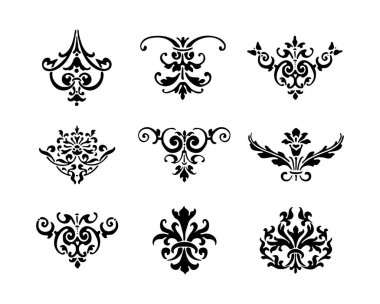 Siyah renk üzerine dekoratif süsler koleksiyonu