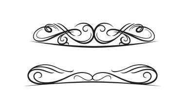 Beyaz arkaplanda izole edilmiş girdapların ve bölücülerin dekoratif ögelerinin koleksiyonu