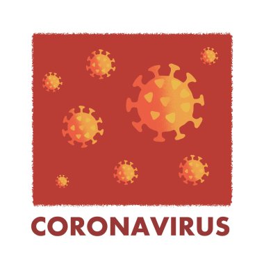 Yarı düz renkli mikropların vektör çizimi. Mikropların simgelerini çizmekte özgürsün. Coronavirus. Covid-19. Mikroorganizma ikonu ve metin. Corona virüsünün sembolü. Yakınlaştırmada tehlikeli bakteri.