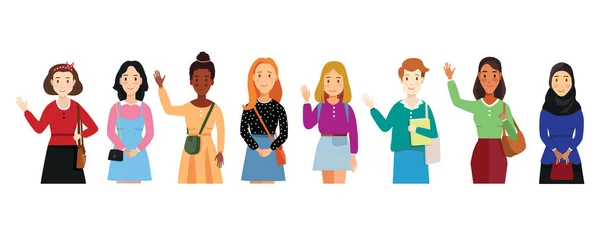 Vector Flat Illustration International Women Day Set Happy Greeting Women — Stock Vector