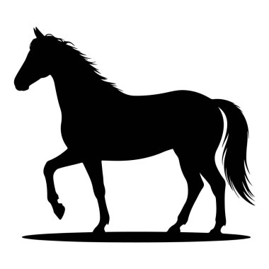 Beyaz arka planda izole edilmiş bir atın silueti. Gücü, hızı ve güzelliğiyle bilinen görkemli bir hayvan.