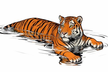 SIBERI Tiger sığ su illüstrasyonu