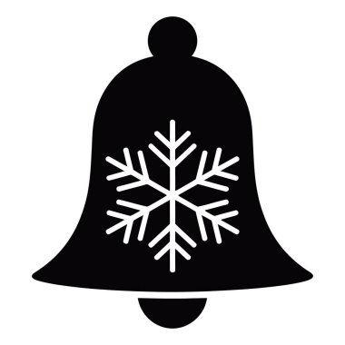 Kar taneli bir Noel çanının siyah beyaz simgesi