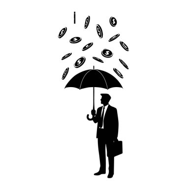 Şemsiyeli adam bozuk para yakalıyor.