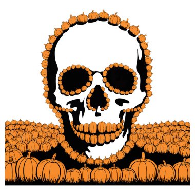 Balkabaklarından yapılmış bir cadılar bayramı kafatasının vektör sanatı sonbahar kutlamaları için ürkütücü ve şenlikli bir tasarım yaratıyor.