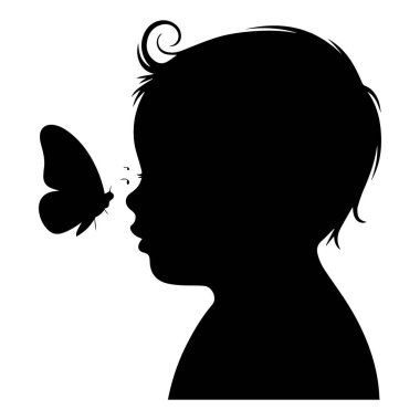 Kelebekli bebek kafası silueti.