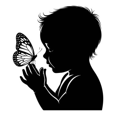 Bebek silueti kelebeğe bakıyor