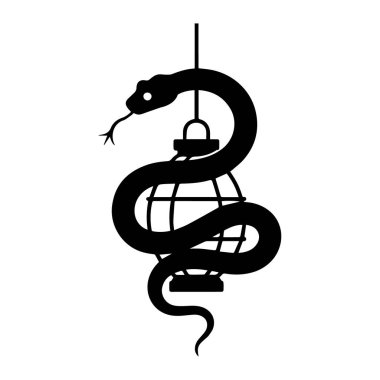 Bir fenerin etrafına sarılmış bir yılanın siyah silueti.