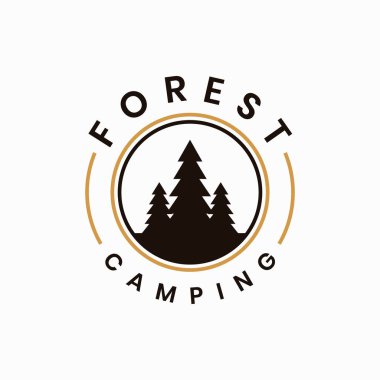 Vintage forest camping logo design with pine trees