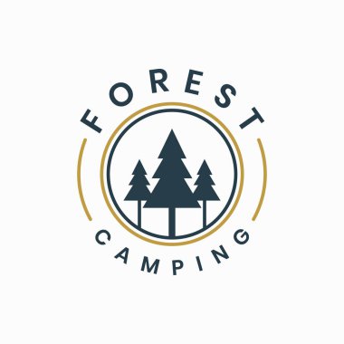 Çam ağaçlı klasik orman kamp logosu tasarımı