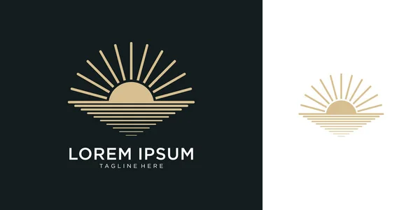 Minimalist güneş ve deniz logosu doğrusal ufuk tasarımı