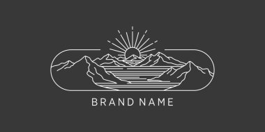 Minimalist çizgi dağ ve güneş manzarası logosu