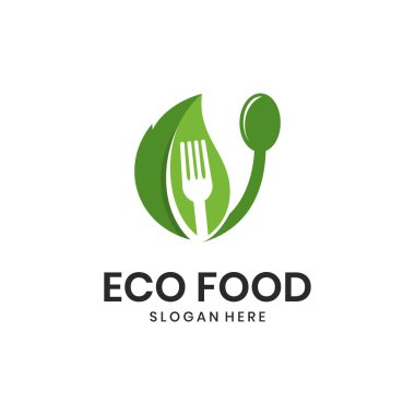 Organik bir restoran için minimalist logo çatal ve kaşık elementleriyle yeşil yapraklar.