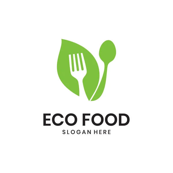 Yeşil yapraklı çatal ve kaşıklı minimalist eko gıda logosu tasarımı