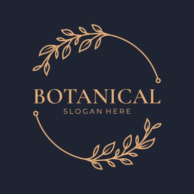 Bir çerçeve oluşturan yaprak dallı zarif botanik logosu