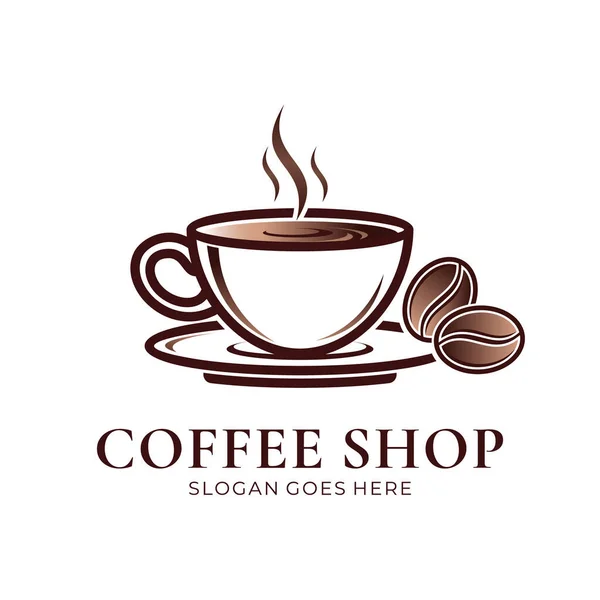Sıcak kahve fincanı ve kahve çekirdeği logosu tasarımı