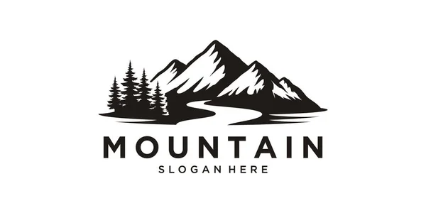 Açık hava macerası için orman dağı silueti logosu tasarımı