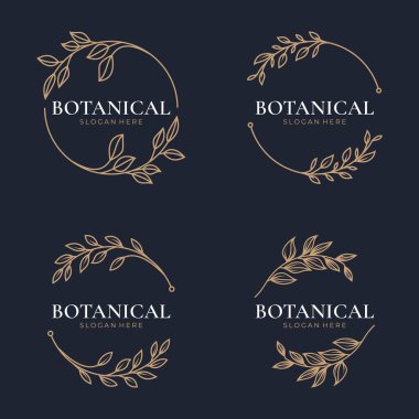 Altın yapraklı şık botanik çelenk logosu