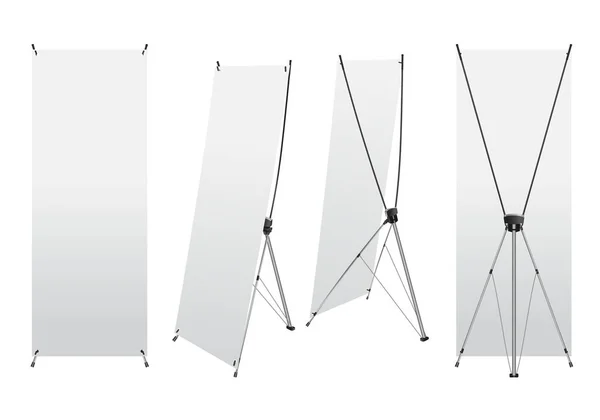 X-Banner hazır. Örümcek. Eğitim ya da reklam sunumları için çizelgeyi çevir. Tasarım şablonu, boş açılır pankart, tasarımcılar için şablon görüntüsü. Beyaz arka planda izole edilmiş. Modelleme. Vektör Sancak Resmini Katla.