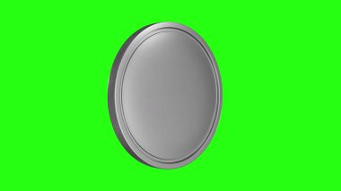 Yeşil arka planda gümüş para, yazı tura. 4K Video. Üç boyutlu kalıntı. Döngü