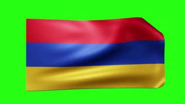 Ermenistan bayrağı. Yeşil arkaplandaki animasyon döngüsü. Görüntü. Rüzgarda bayrak, krom anahtar. 4 bin. 3 Boyutlu Hazırlama.