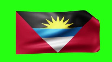 Antigua ve Barbuda bayrağı. Yeşil arkaplandaki animasyon döngüsü. Görüntü. Rüzgarda bayrak, krom anahtar. 4 bin. 3 Boyutlu Hazırlama.
