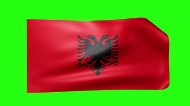 Arnavutluk bayrağı. Yeşil arkaplandaki animasyon döngüsü. Görüntü. Rüzgarda bayrak, krom anahtar. 4 bin. 3 Boyutlu Hazırlama.