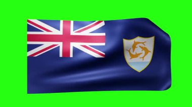 Anguilla bayrağı. Yeşil arkaplandaki animasyon döngüsü. Görüntü. Rüzgarda bayrak, krom anahtar. 4 bin. 3 Boyutlu Hazırlama.