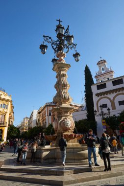Plaza Virgen de los Reyes, Seville, Endülüs, İspanya 'nın Pınar-Lamppost' unun detayları