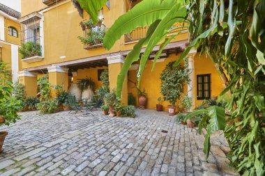 Tipik Endülüs avlusu, Sevilla, Endülüs, İspanya