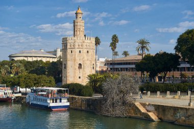 Seville, Endülüs, İspanya, Avrupa. Torre del Oro (Altın Kule)