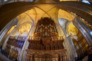 Seville, Endülüs, İspanya, Avrupa. Sevilla Katedrali 'ndeki boru orgu Santa Maria Katedrali olarak da bilinir..
