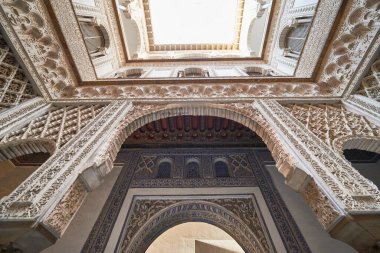 Seville, Endülüs, İspanya, Avrupa. Gerçek Alcazar de Sevilla 'nın iç mimarisi ve iç detayları.
