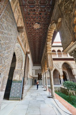Renkli süsler, fayanslar, mozaikler, giriş, Alcazar, Arap kraliyet sarayı, Real Alcazar, UNESCO Dünya Mirası Sitesi, Seville, Endülüs, İspanya, Avrupa