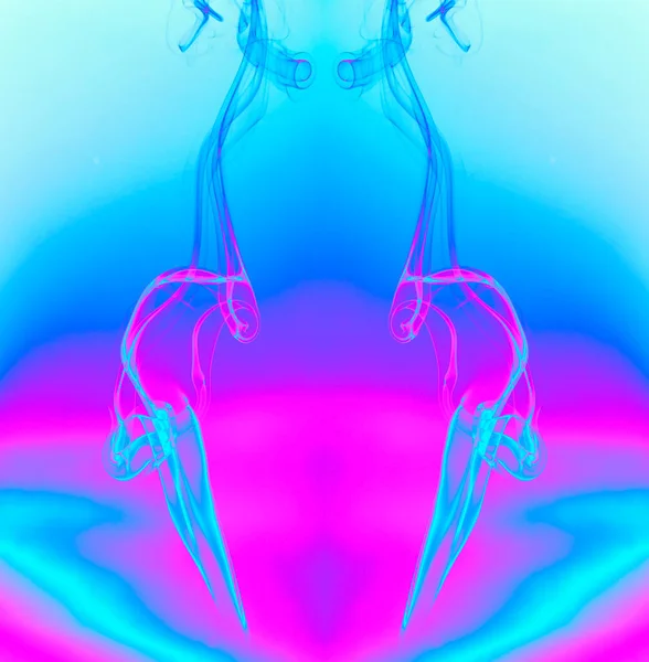 Canlı renkli buhar ruhani soyut desenler oluşturuyor, parlak mavi ve pembe neon renkleri ile ahenk ve akıcılık sergiliyor.