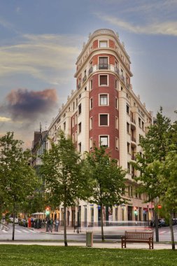 Gün batımında Euskadi Meydanı 'nda, Bilbao, Bask Ülkesi, Biscay, Euskadi, İspanya