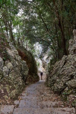 Faro del Caballo, Santona, Cantabria, İspanya ve Avrupa 'daki taş merdivenlerin manzarası.