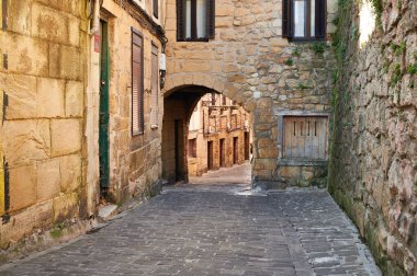 Donibane, Donostia, Gipuzkoa, Bask Ülkesi, İspanya, Avrupa 'daki antik kaldırım taşı manzarası