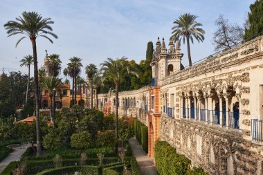 Sevilla, İspanya ve Avrupa Kraliyet Alcazar Bahçeleri manzarası